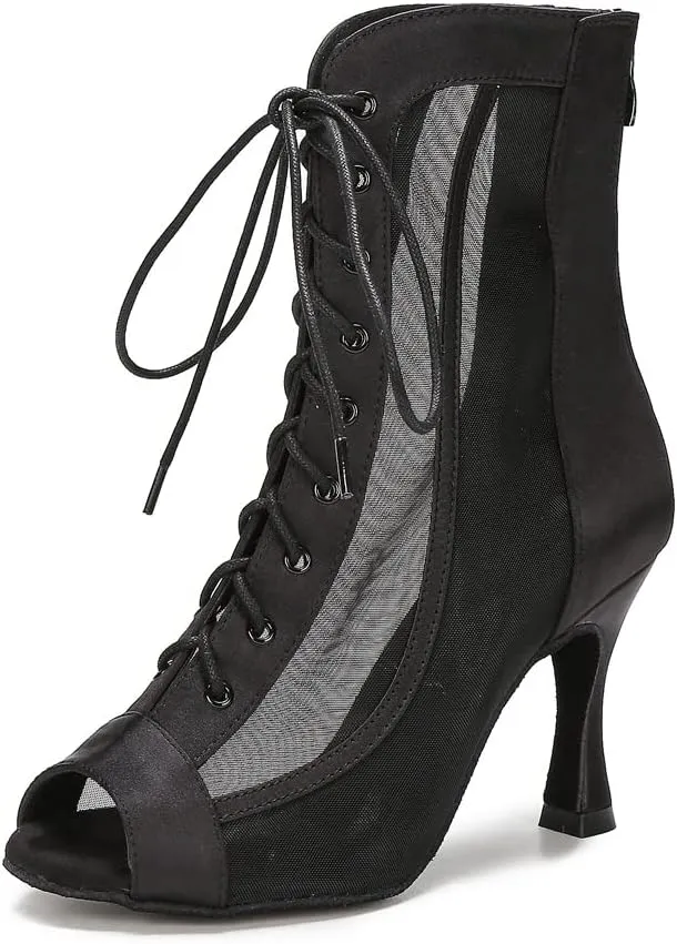 Ballroom Dance Boots Women Latin Salsa Dress Shoes Performance Practice Footwear 3.5 inch Heel YT209