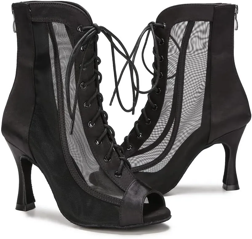 Ballroom Dance Boots Women Latin Salsa Dress Shoes Performance Practice Footwear 3.5 inch Heel YT209