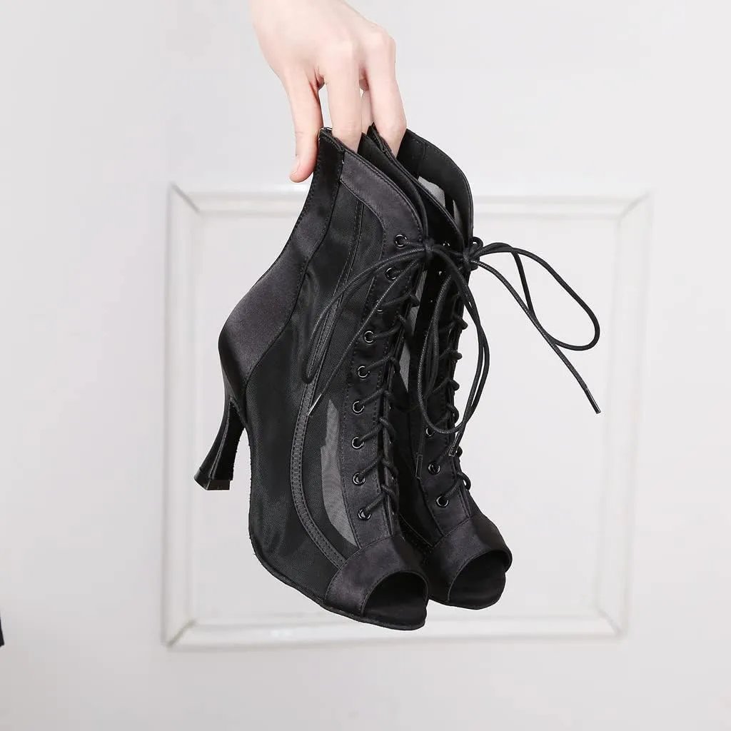 Ballroom Dance Boots Women Latin Salsa Dress Shoes Performance Practice Footwear 3.5 inch Heel YT209