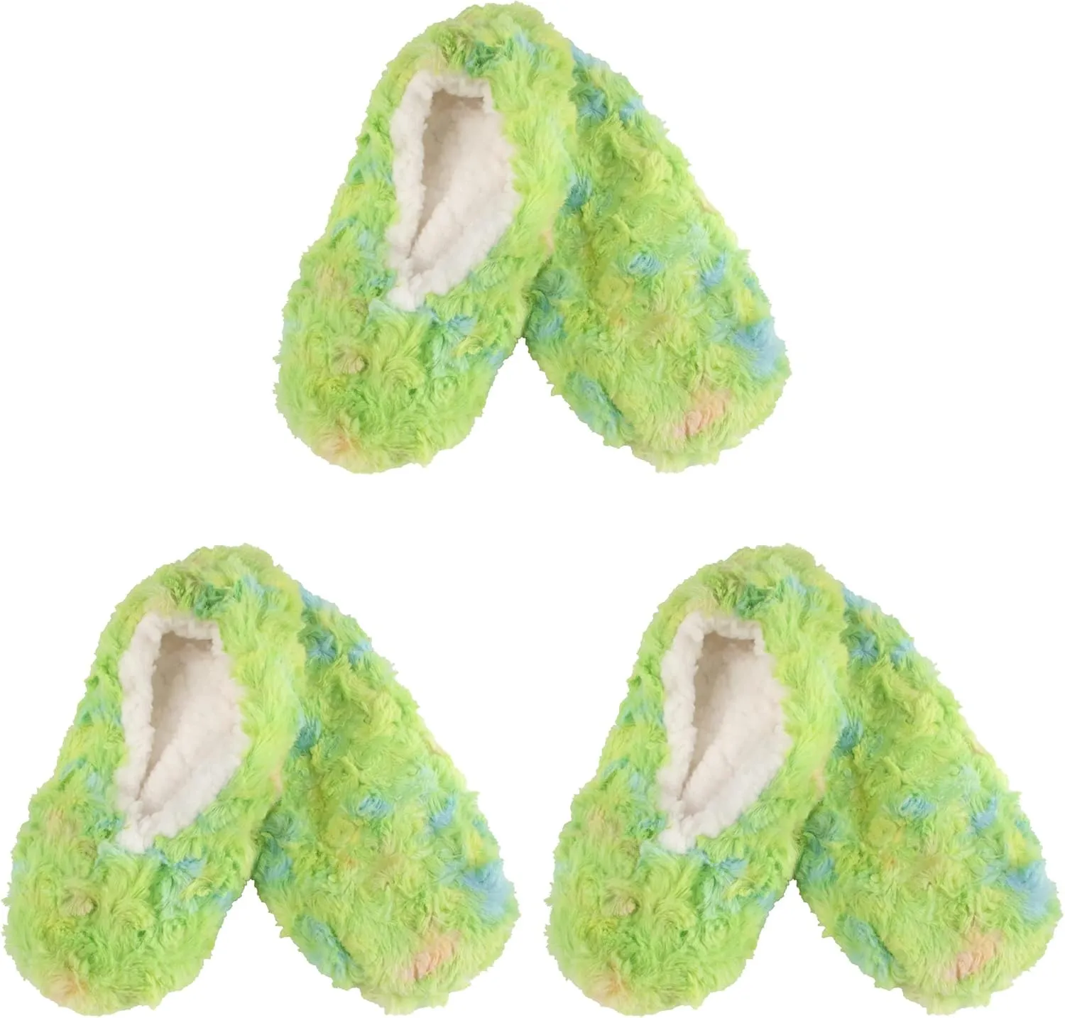 BambooMN Soft Touch Warm Cozy Fuzzy Non-Slip Lined Slip-On Slippers Socks for Adult Women, Indoor Travel House Slippers, 3 Pairs