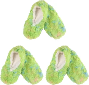 BambooMN Soft Touch Warm Cozy Fuzzy Non-Slip Lined Slip-On Slippers Socks for Adult Women, Indoor Travel House Slippers, 3 Pairs