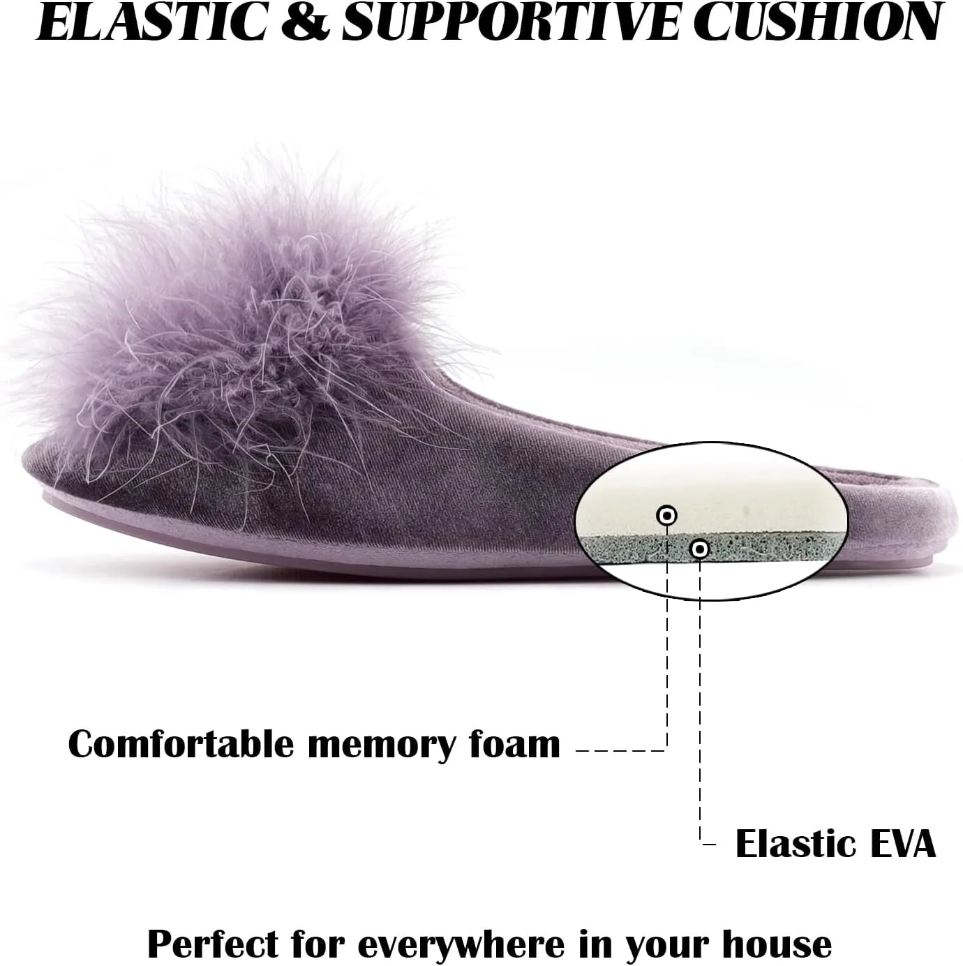 BCTEX COLL Women's Cozy Velvet Memory Foam House Slipper, Ladies Fuzzy Bedroom Slipper Non-slip Sole