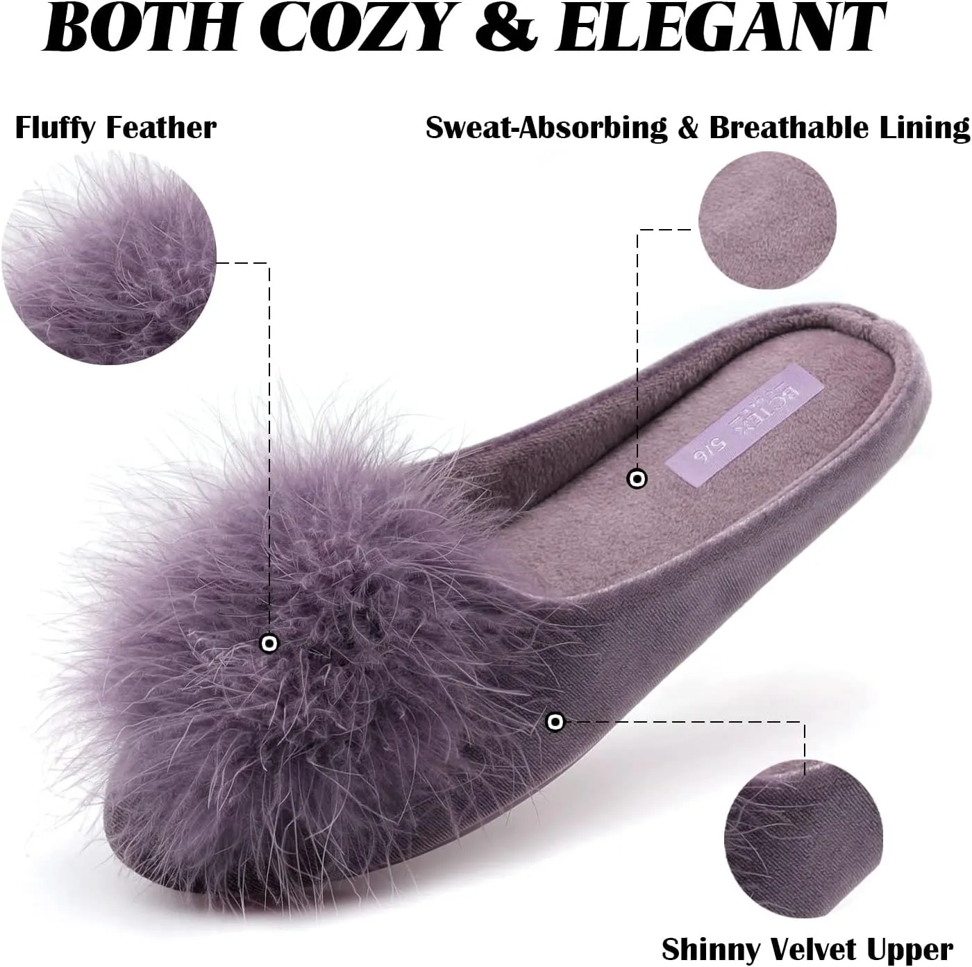 BCTEX COLL Women's Cozy Velvet Memory Foam House Slipper, Ladies Fuzzy Bedroom Slipper Non-slip Sole