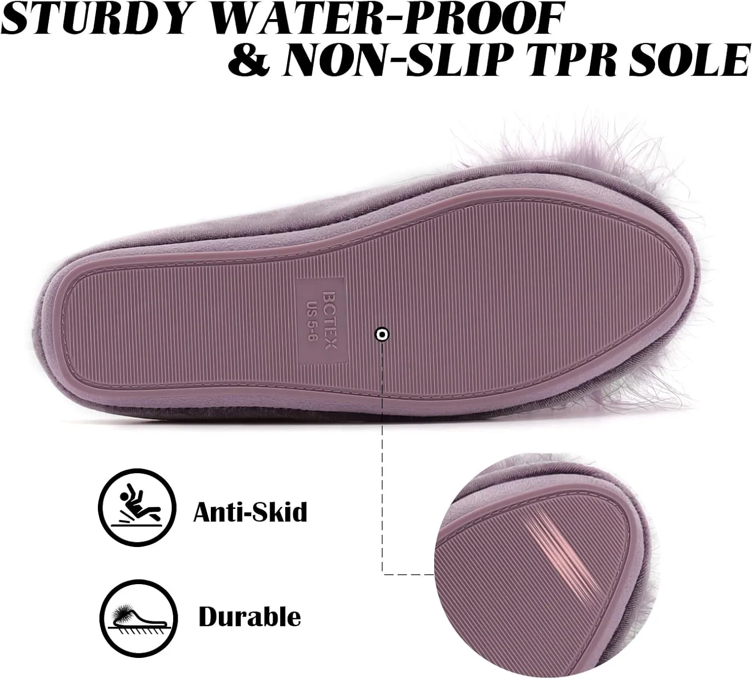 BCTEX COLL Women's Cozy Velvet Memory Foam House Slipper, Ladies Fuzzy Bedroom Slipper Non-slip Sole