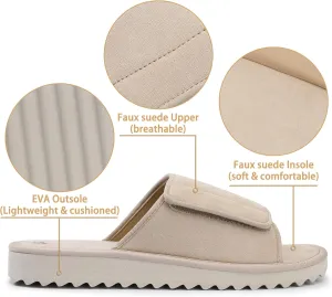 Bigwow Men's Slippers Open Toe House Slipper Adjustable Wrap Suede Slides Extra Wide Slip On Non-Slip Indoor Home Shoes
