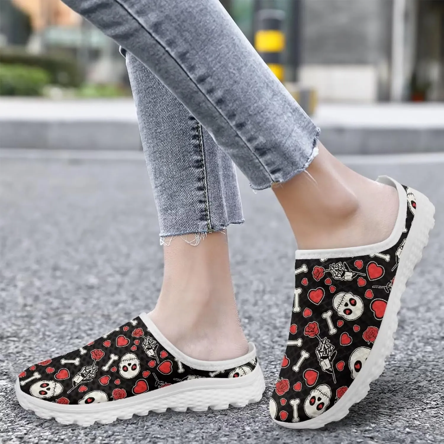 Binienty Women’s Art Design Mules Shoes Breathable Mesh Slip on Gardening Shoes Indoor Outdoor Slipper