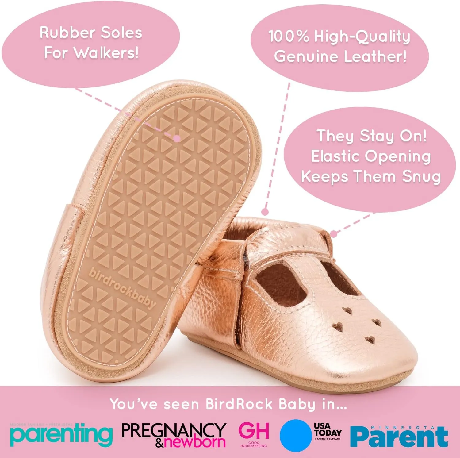 BirdRock Baby Hard Sole Mary Janes - Genuine Leather Shoes for Toddler Girls