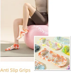 BLPOTA 5-Pack Women's Yoga Socks,US 5-10 Sizes,Beautiful Tie-Dye Print, Grippy Sole for Studio & Pilates