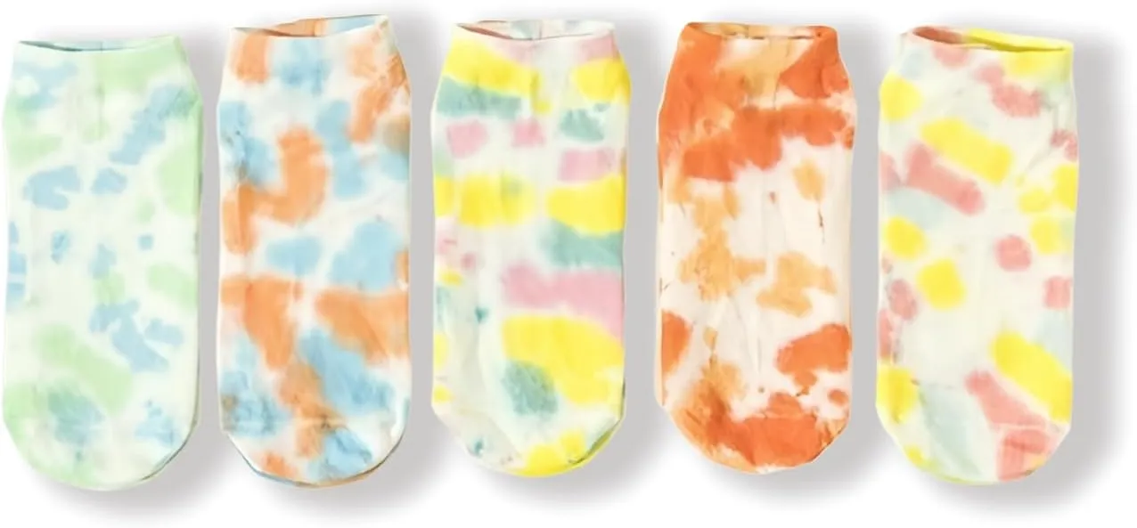 BLPOTA 5-Pack Women's Yoga Socks,US 5-10 Sizes,Beautiful Tie-Dye Print, Grippy Sole for Studio & Pilates