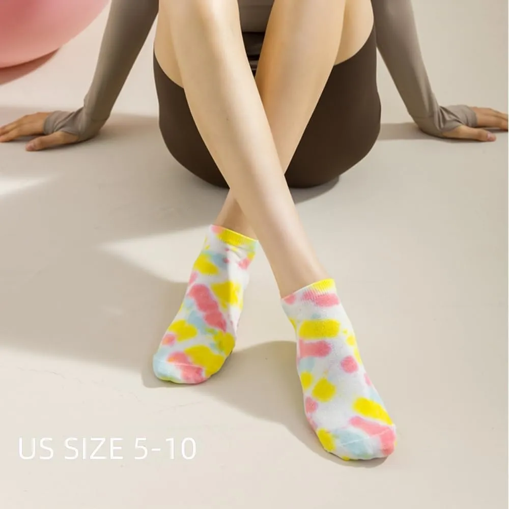 BLPOTA 5-Pack Women's Yoga Socks,US 5-10 Sizes,Beautiful Tie-Dye Print, Grippy Sole for Studio & Pilates