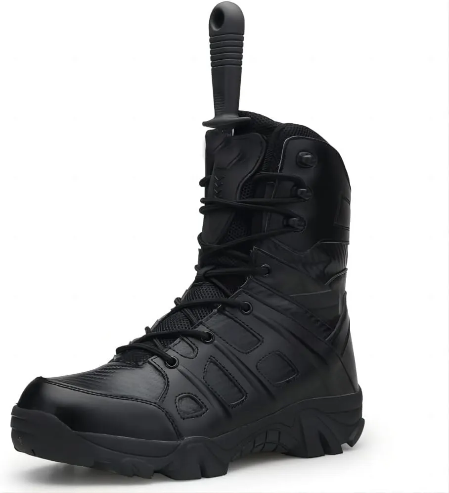 BORAMAX Men's Hiking Shoes Stealth Force Waterproof Black Tactical Boots, Men Leather Side Zip Military Combat Desert Boots