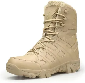 BORAMAX Men's Hiking Shoes Stealth Force Waterproof Black Tactical Boots, Men Leather Side Zip Military Combat Desert Boots