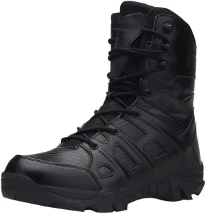 BORAMAX Men's Hiking Shoes Stealth Force Waterproof Black Tactical Boots, Men Leather Side Zip Military Combat Desert Boots