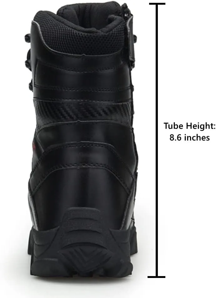 BORAMAX Men's Hiking Shoes Stealth Force Waterproof Black Tactical Boots, Men Leather Side Zip Military Combat Desert Boots