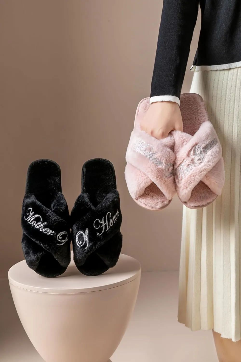 Bridal Slipper - Bridesmaid & Bachelorette Gifts - Silver Glitter Print