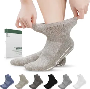 Bulinlulu Bamboo Viscose Diabetic Socks with Grippers for Men Women -6 Pairs Non Binding Ankle Slipper Socks Size 6-9 9-12