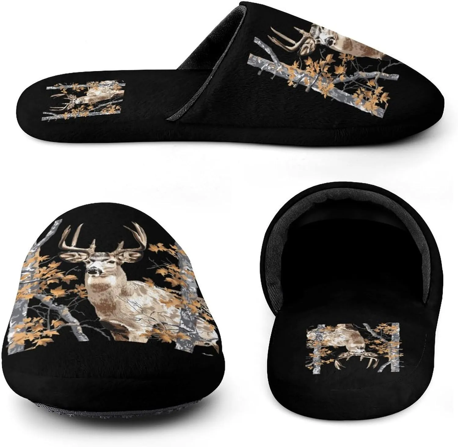 Camouflage Deer Hunting Flannel Slipper for Women House Warm Shoes Slip On Memory Foam for Indoor Outdoor