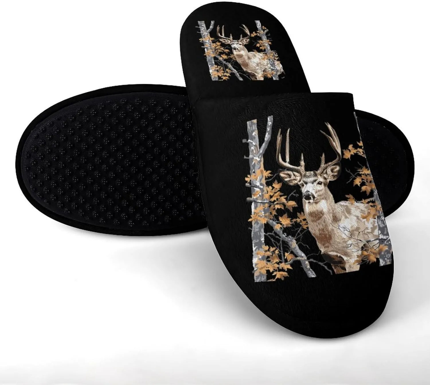 Camouflage Deer Hunting Flannel Slipper for Women House Warm Shoes Slip On Memory Foam for Indoor Outdoor