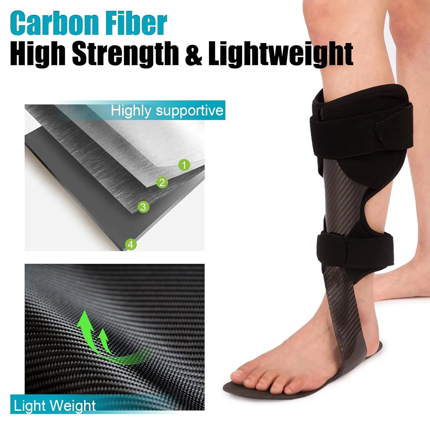 Carbon Fiber AFO Brace Lightweight Ankle Foot Orthosis Foot Drop Brace AFO Rehabilitator for Drop Foot, Stroke, Hemiplegia (M-Left (Carbon Fiber))
