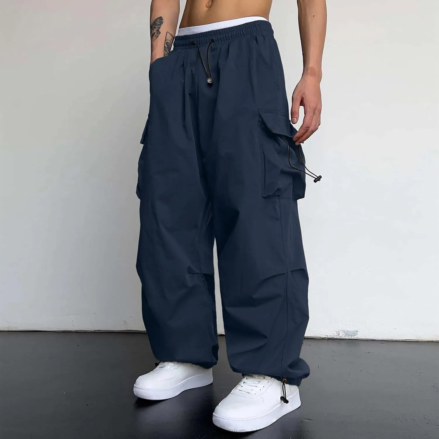 Cargo Pant for Men Casual Work Pant Drawstring Elastic Waist Cotton Stretch Sweatpants with Pockets