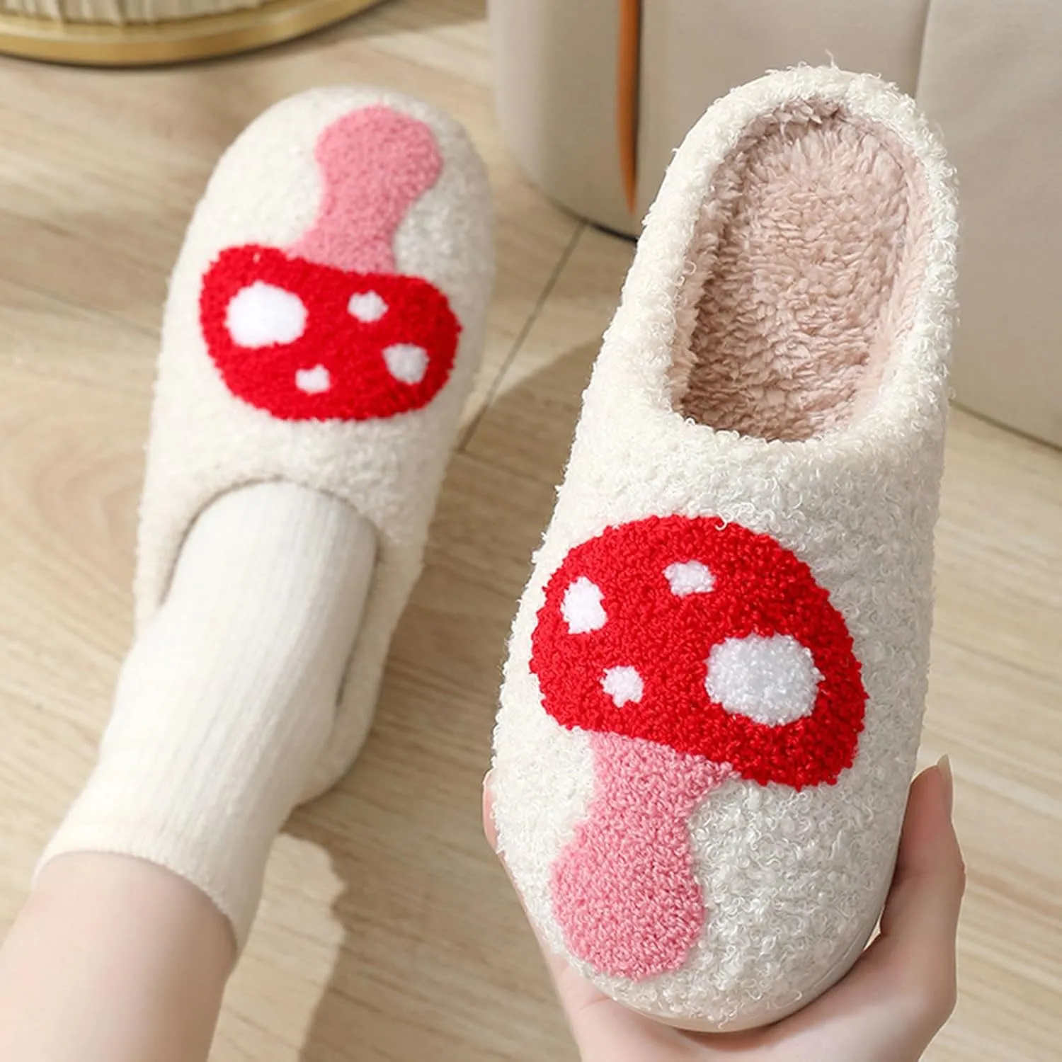 Cartoon Slippers for Womens Mens Cute Cozy Plush Warm Slip-on House Shoes for Indoor and Outdoor Meet Me at Midnight Strawberry Mushroom Evil Eyes Love Heart Slippers