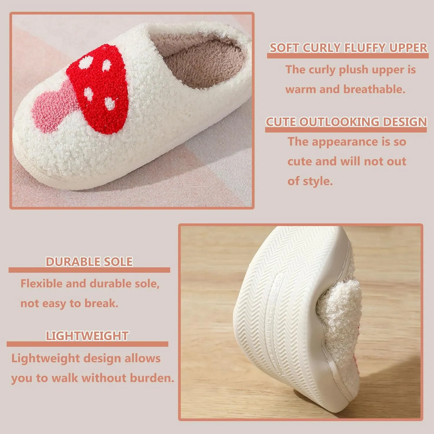 Cartoon Slippers for Womens Mens Cute Cozy Plush Warm Slip-on House Shoes for Indoor and Outdoor Meet Me at Midnight Strawberry Mushroom Evil Eyes Love Heart Slippers