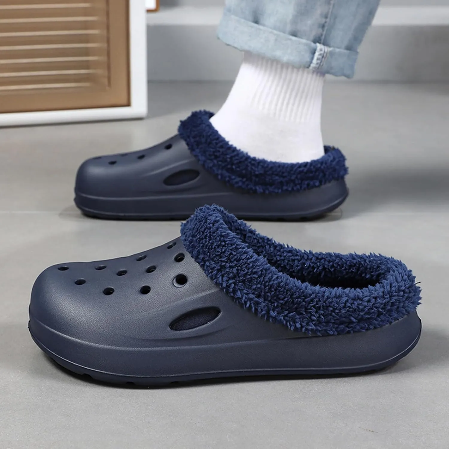 CERYTHRINA Men's Women's Lined Clog Breathable Mesh Lining Indoor Outdoor Walking Garden Clogs Winter Slippers