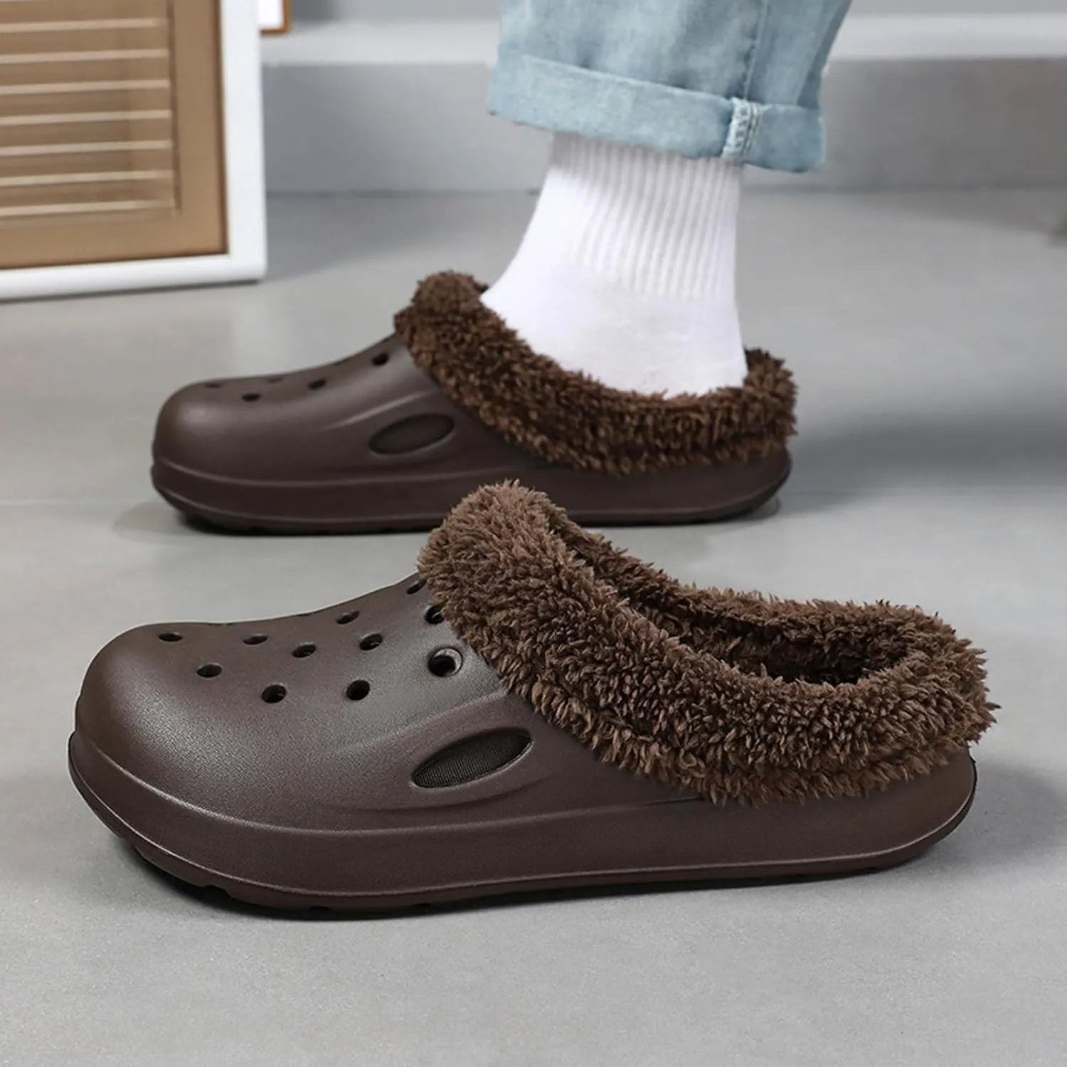 CERYTHRINA Men's Women's Lined Clog Breathable Mesh Lining Indoor Outdoor Walking Garden Clogs Winter Slippers