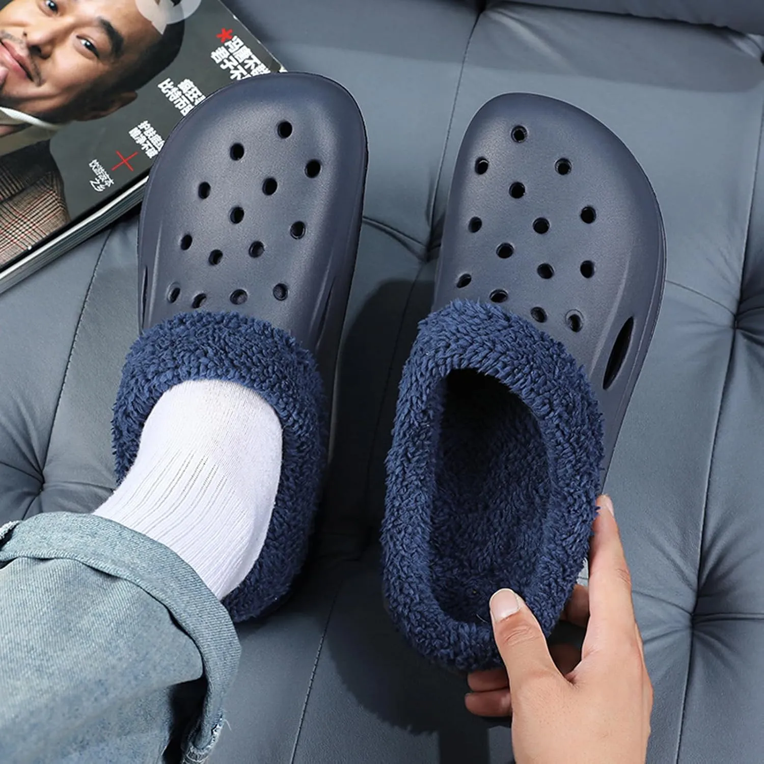 CERYTHRINA Men's Women's Lined Clog Breathable Mesh Lining Indoor Outdoor Walking Garden Clogs Winter Slippers