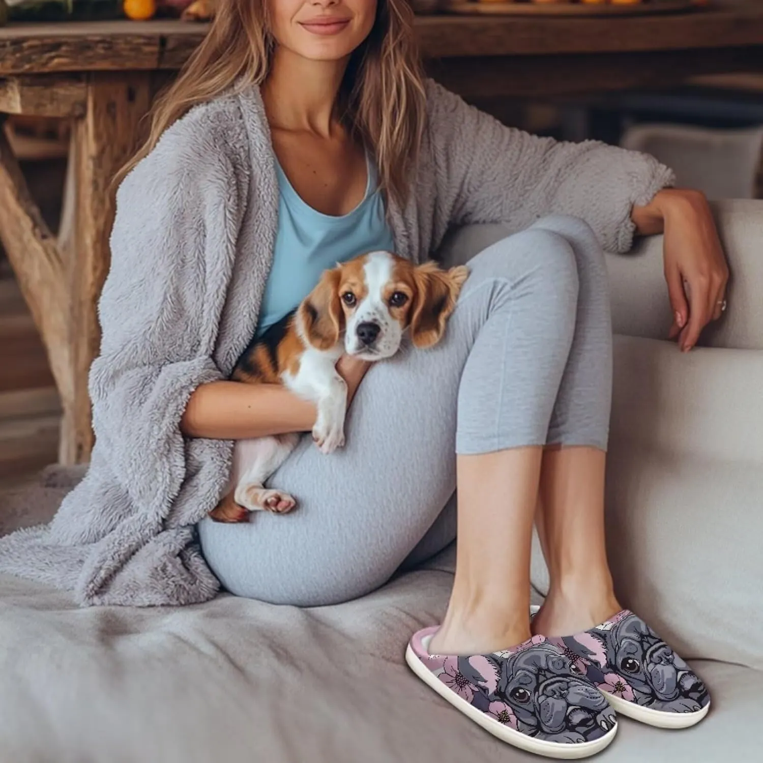chaqlin Dog House Slipper Fuzzy Sandals Furry Womens Bedroom Flannel Fur Lined Anti Skid Thick Sole Slippers Outdoor