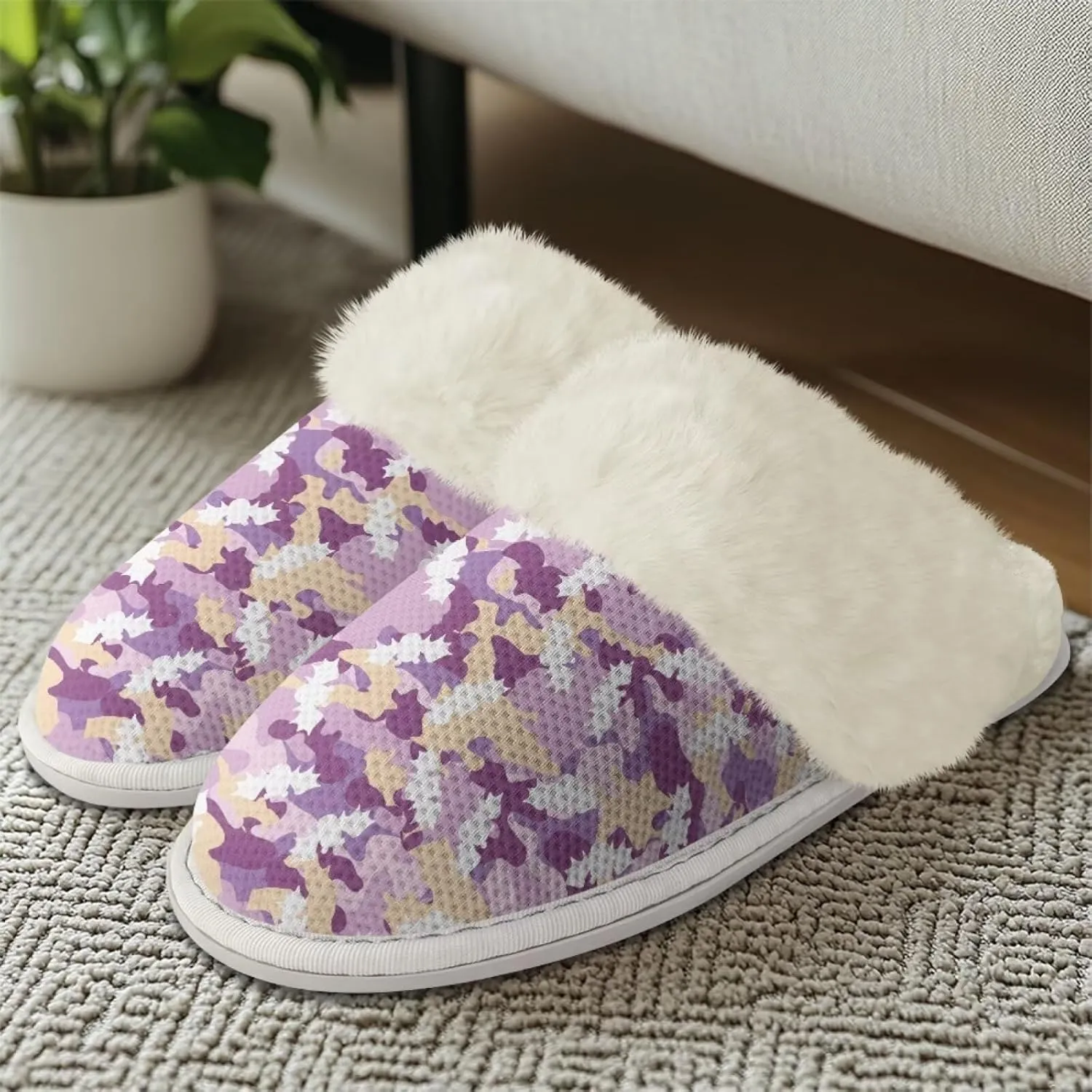 chaqlin Fuzzy Plush Slipper with Fur Edge Unisex's Bedroom House Cozy Soft Memory Foam Slippers Winter Warm Anti Slip Thick Sole Slippers Casual Outdoor Indoor
