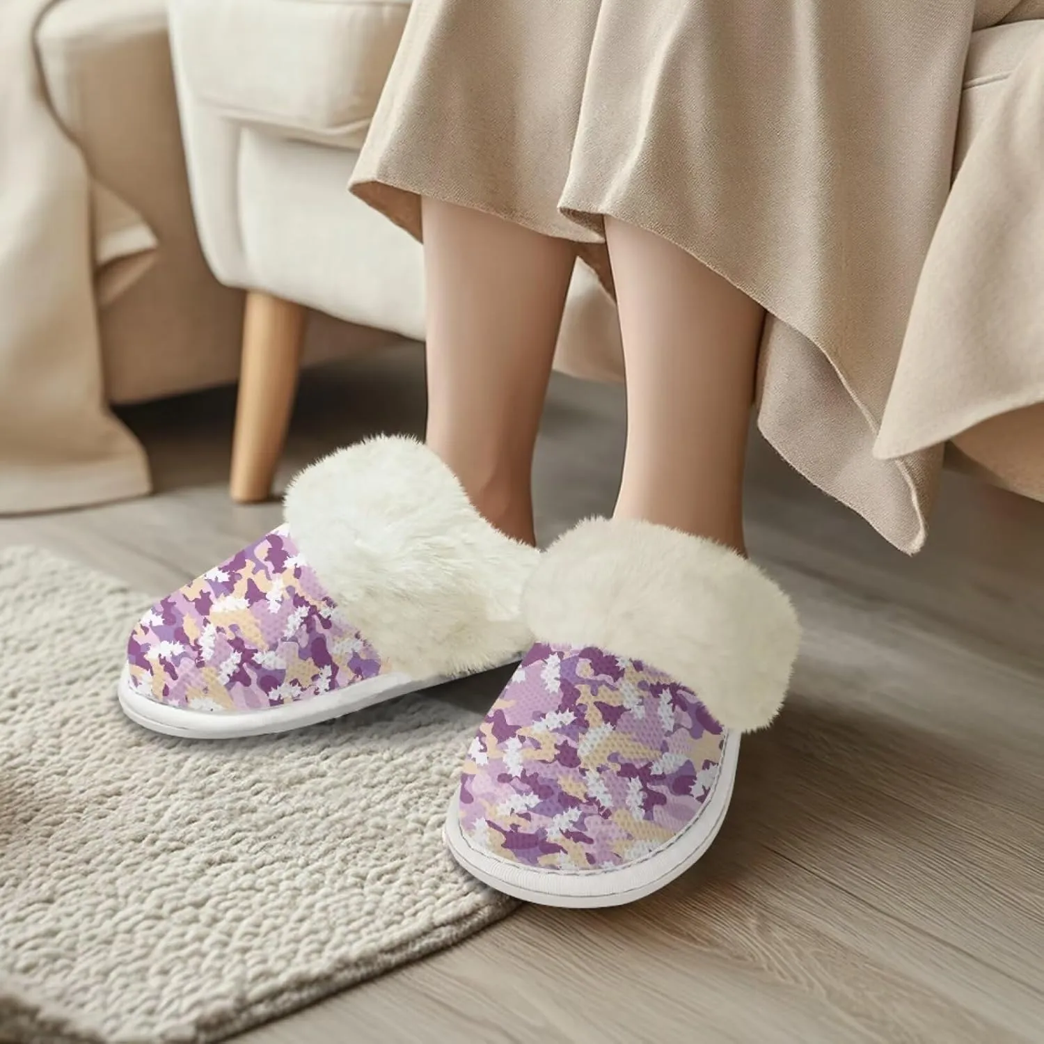 chaqlin Fuzzy Plush Slipper with Fur Edge Unisex's Bedroom House Cozy Soft Memory Foam Slippers Winter Warm Anti Slip Thick Sole Slippers Casual Outdoor Indoor