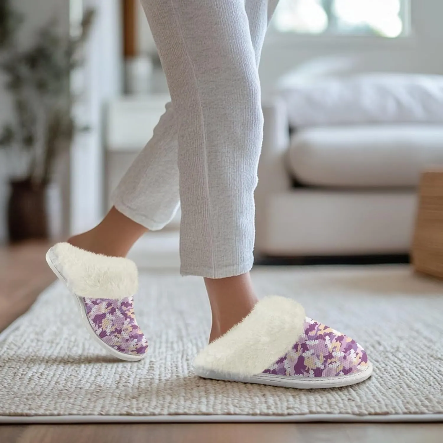chaqlin Fuzzy Plush Slipper with Fur Edge Unisex's Bedroom House Cozy Soft Memory Foam Slippers Winter Warm Anti Slip Thick Sole Slippers Casual Outdoor Indoor
