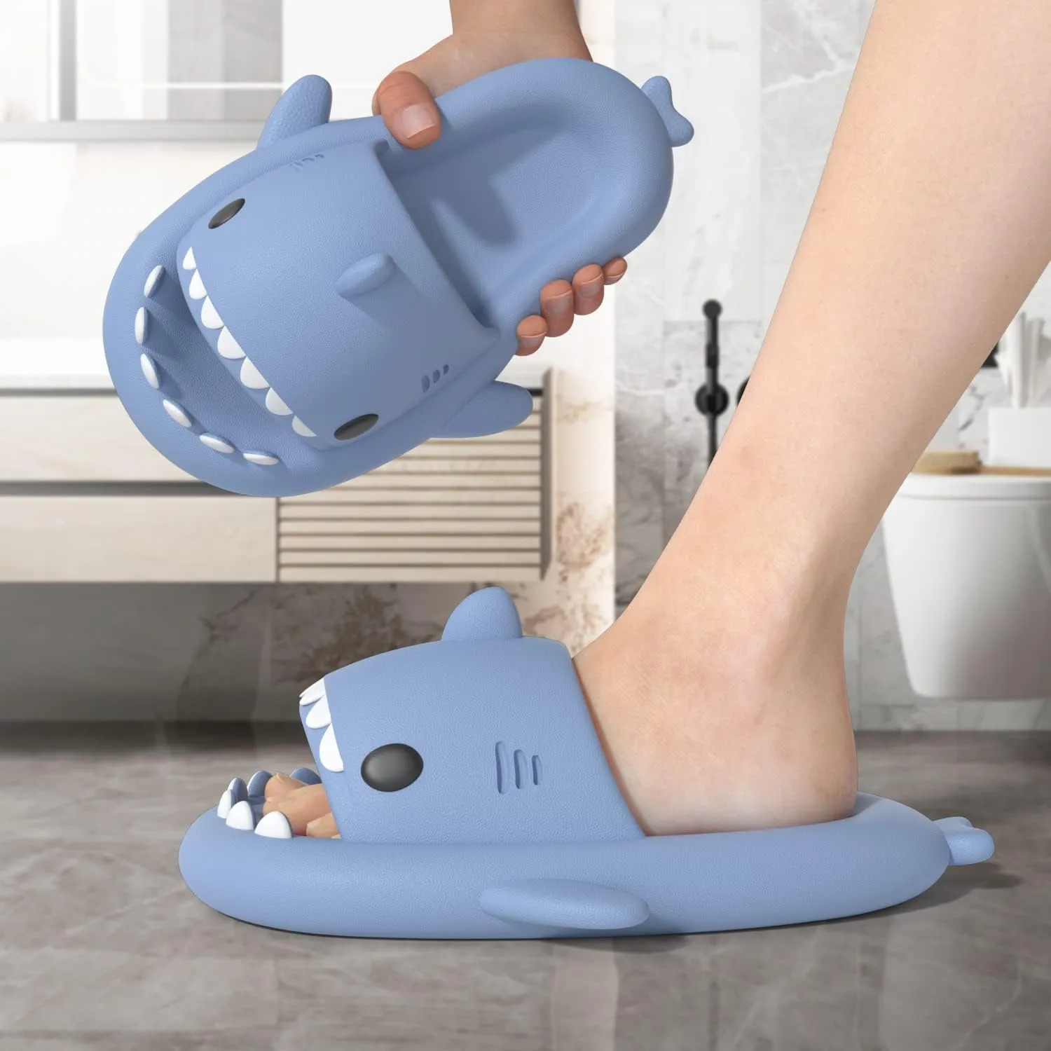 ChayChax Boys Girl Cloud Shark Slides Non-Slip Novelty Open Toe Sandals Extremely Comfy Cushioned Thick Sole Cute Cartoon Shower Slippers Indoor & Outdoor