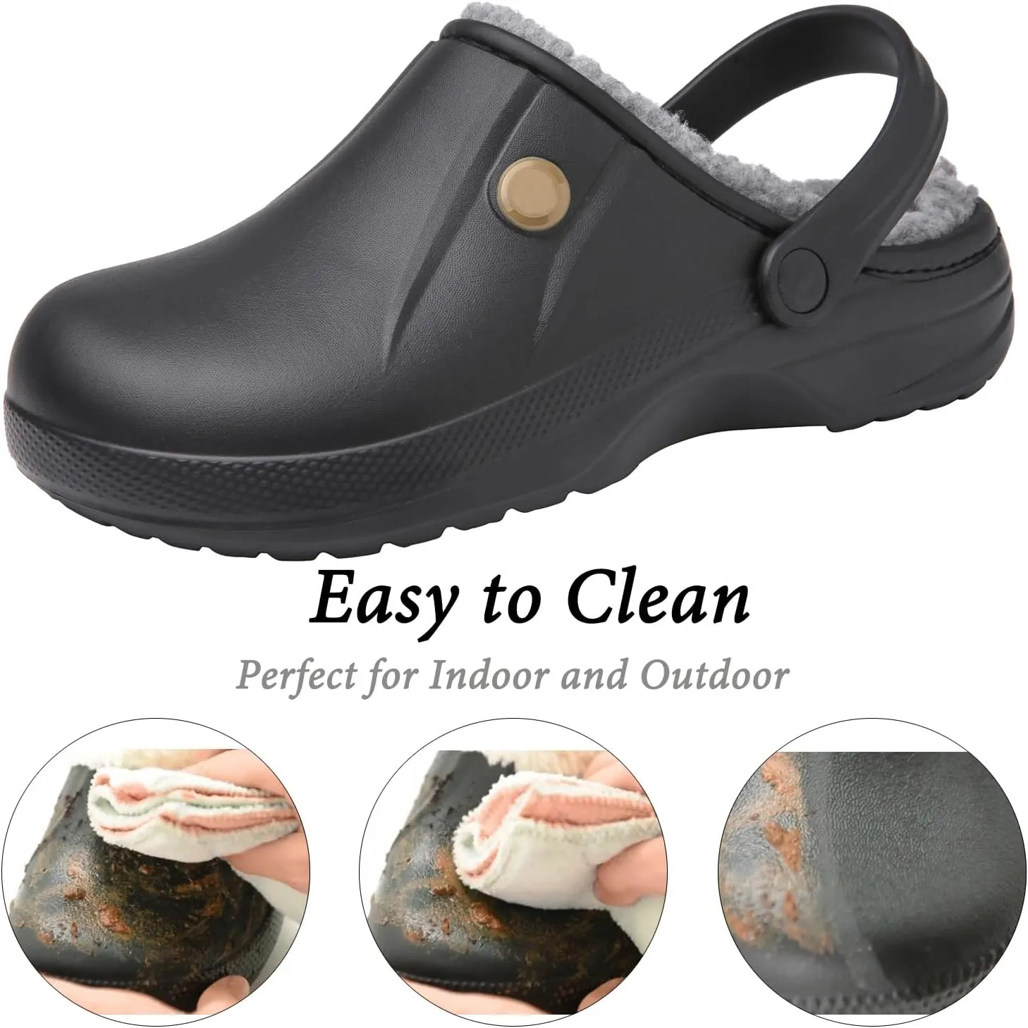 ChayChax Women and Men Fur Lined Clogs Memory Foam Warm Fuzzy Slippers Winter Waterproof Indoor Outdoor Slipper