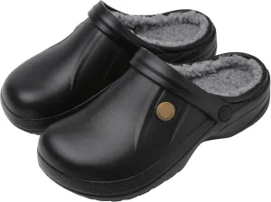 ChayChax Women and Men Fur Lined Clogs Memory Foam Warm Fuzzy Slippers Winter Waterproof Indoor Outdoor Slipper