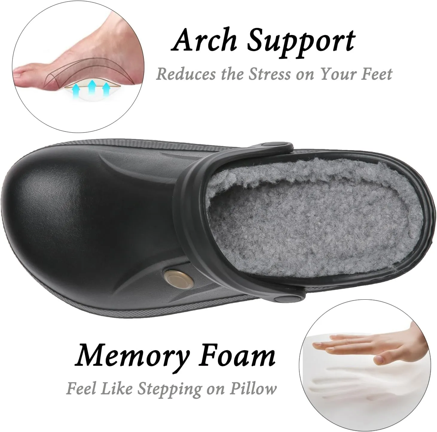 ChayChax Women and Men Fur Lined Clogs Memory Foam Warm Fuzzy Slippers Winter Waterproof Indoor Outdoor Slipper