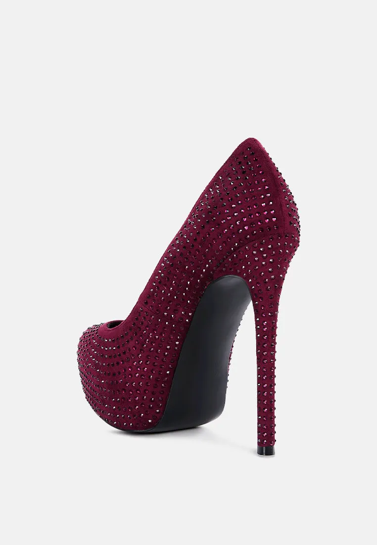 Clarisse Diamante Faux Suede High Heeled Pumps By Ruw