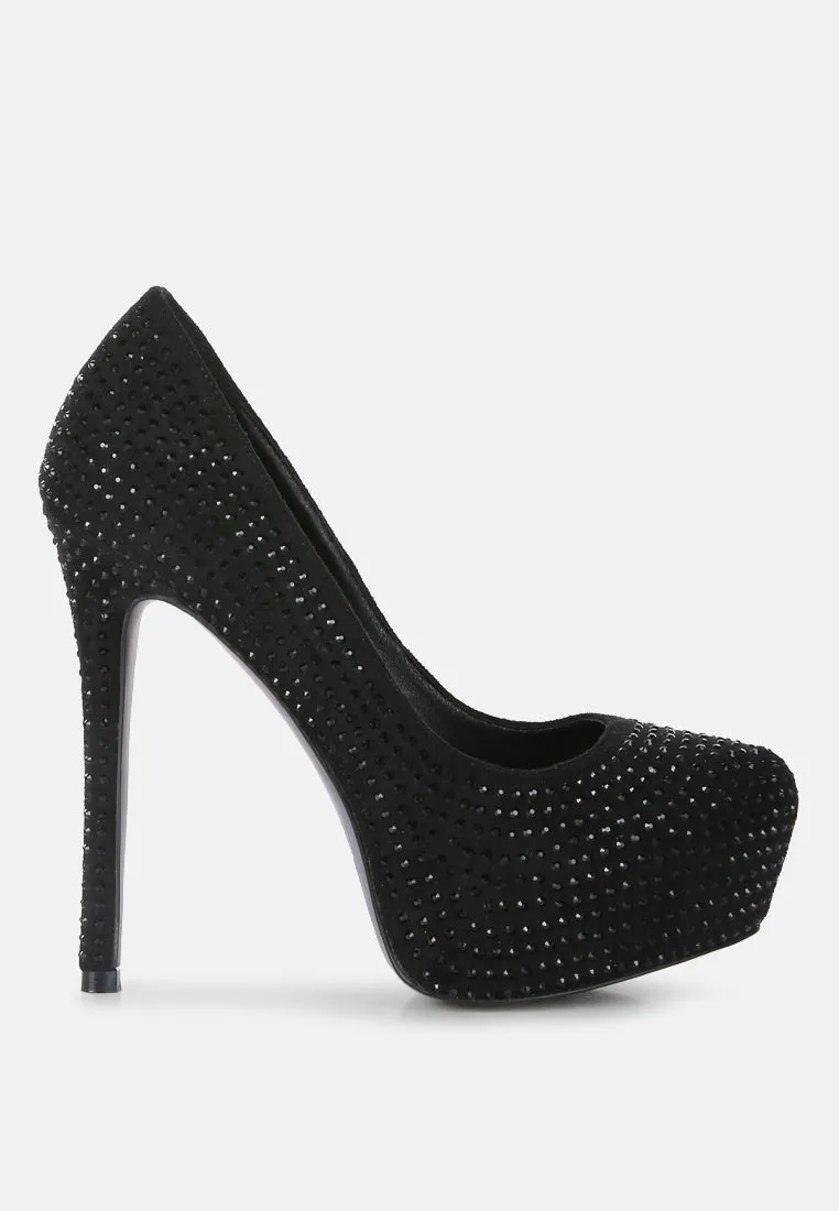 Clarisse Diamante Faux Suede High Heeled Pumps By Ruw