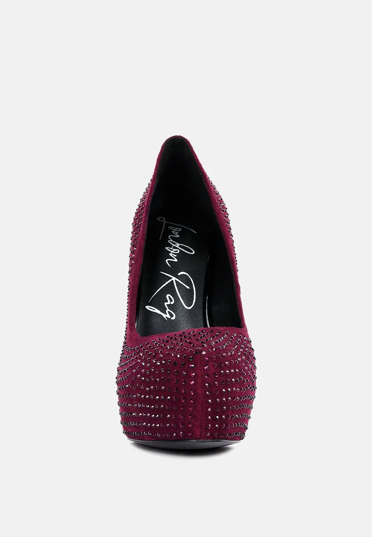 Clarisse Diamante Faux Suede High Heeled Pumps By Ruw