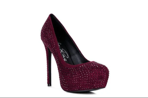 CLARISSE Diamante Faux Suede high Heeled Pumps