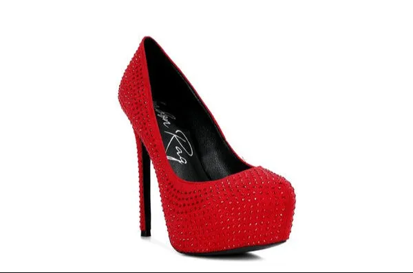 CLARISSE Diamante Faux Suede high Heeled Pumps