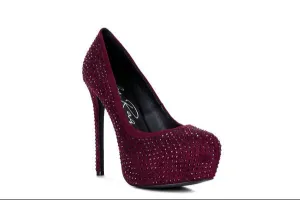 CLARISSE Diamante Faux Suede high Heeled Pumps