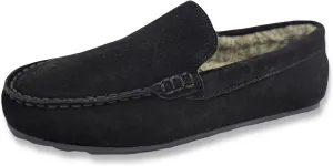 Clarks Mens Suede Moccasin Slippers Warm Cozy Indoor Outdoor Plush Faux Fur Lined Slipper For Men (13 M US, Black/Beige)