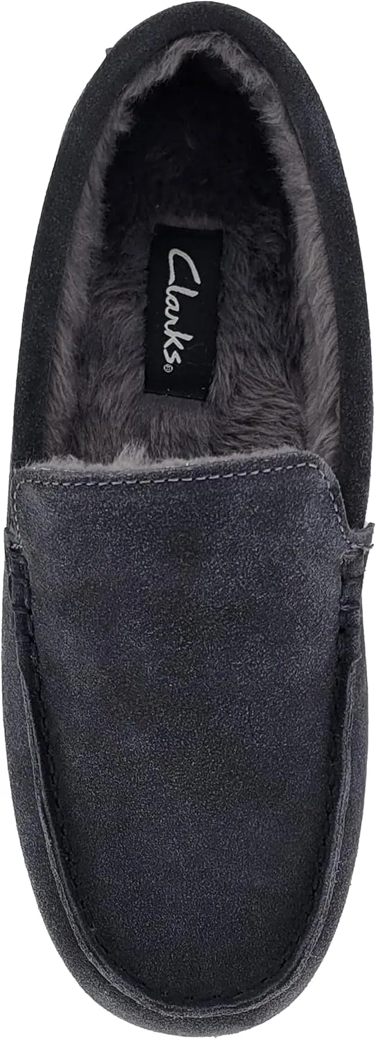Clarks Mens Suede Moccasin Slippers Warm Cozy Indoor Outdoor Plush Faux Fur Lined Slipper For Men