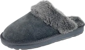Clarks Womens Open Back Suede Leather Comfort Clog Slipper JMS0583C - Plush Faux Fur Trim - Indoor Outdoor House Slippers For Women (11 M US, Grey)
