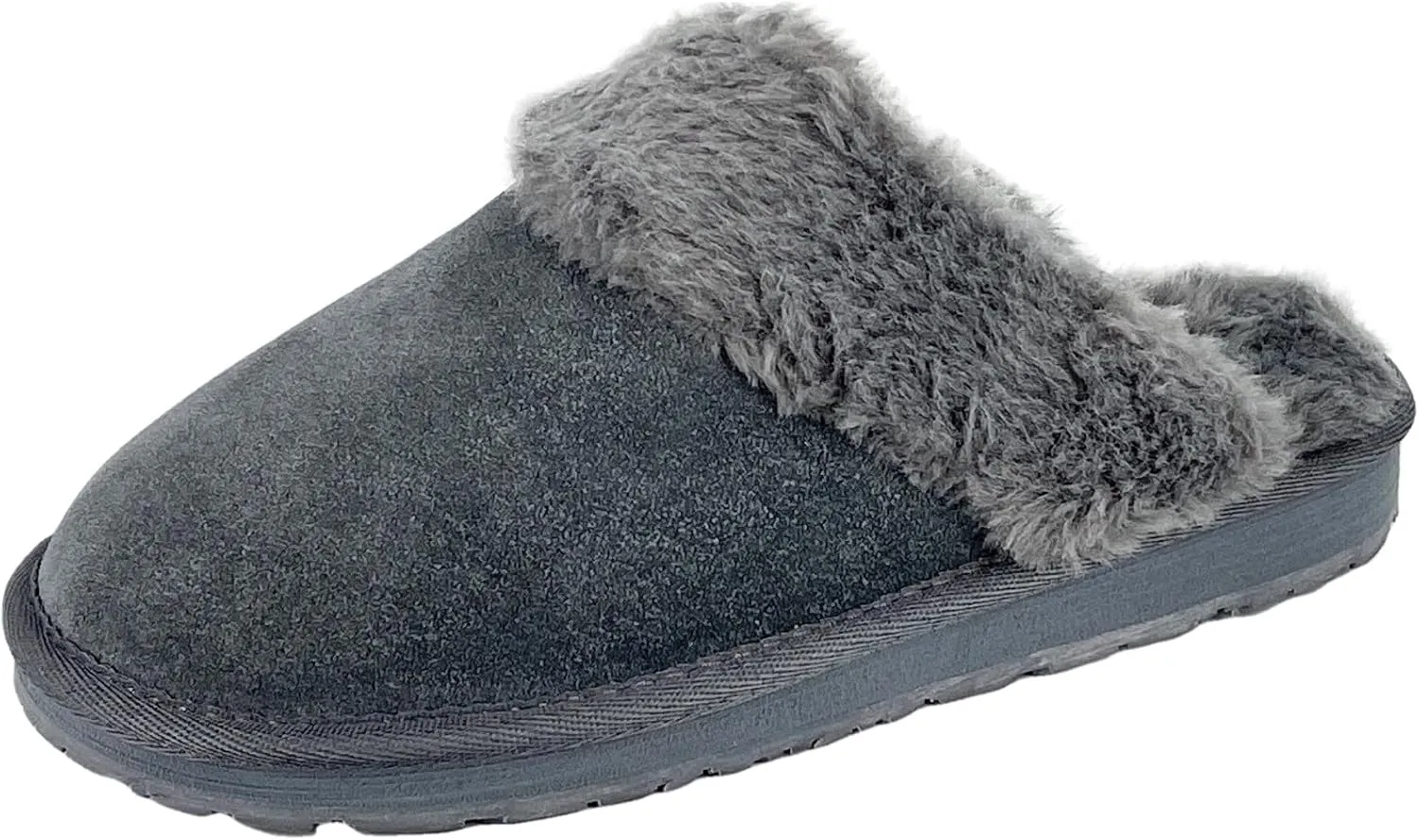 Clarks Womens Open Back Suede Leather Comfort Clog Slipper JMS0583C - Plush Faux Fur Trim - Indoor Outdoor House Slippers For Women (7 M US, Grey)