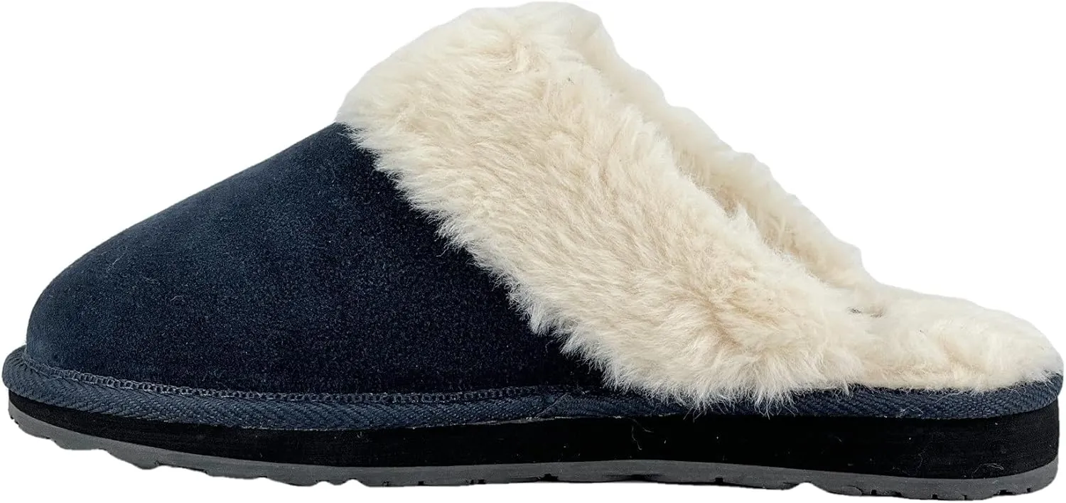 Clarks Womens Open Back Suede Leather Comfort Clog Slipper JMS0583C - Plush Faux Fur Trim - Indoor Outdoor House Slippers For Women