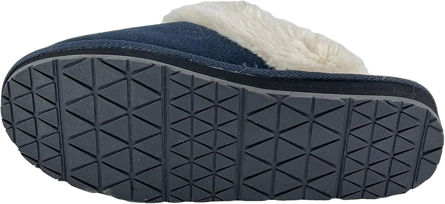 Clarks Womens Open Back Suede Leather Comfort Clog Slipper JMS0583C - Plush Faux Fur Trim - Indoor Outdoor House Slippers For Women
