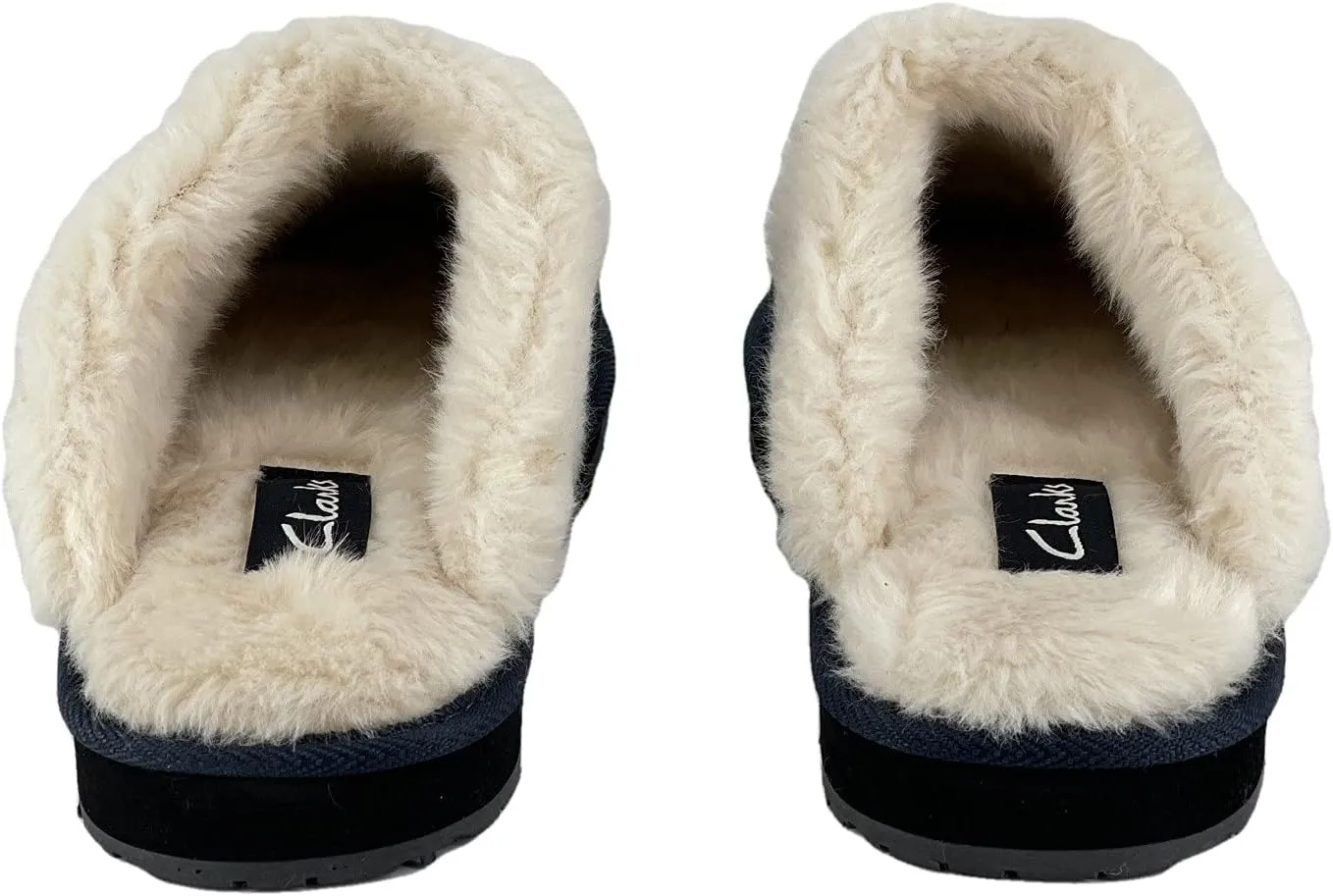 Clarks Womens Open Back Suede Leather Comfort Clog Slipper JMS0583C - Plush Faux Fur Trim - Indoor Outdoor House Slippers For Women
